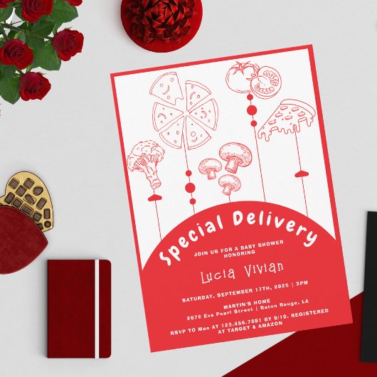 Invitation Baby shower de livraison spéciale Pizza