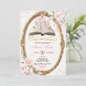 Invitation Baby shower de livre d'histoires rose vif (Debout devant)