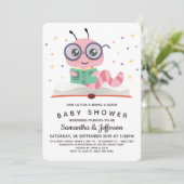 Invitation Baby shower de livre Pink Bookworm (Debout devant)