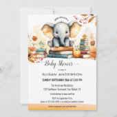 Invitation Baby shower de livres d'aquarelle Elephant (Devant)