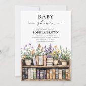 Invitation Baby shower de livres de bibliothèque fleur sauvag (Devant)