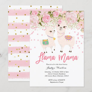 Invitation Baby shower de Llama Mama en or rose