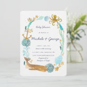 Invitation Baby shower de l'océan baleine (Debout devant)