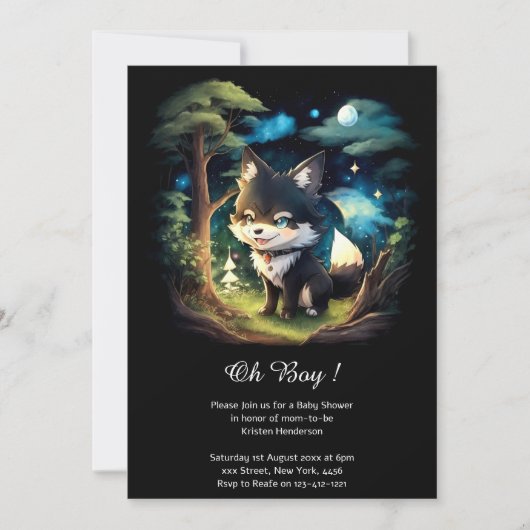 Invitation Baby shower de loup d'aquarelle (Devant)