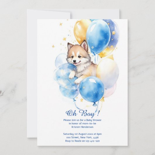 Invitation Baby shower de loup d'aquarelle (Devant)