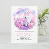 Invitation Baby shower de loup rose Woodland (Debout devant)