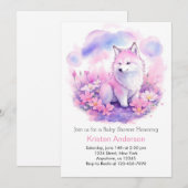 Invitation Baby shower de loup rose Woodland (Devant / Derrière)