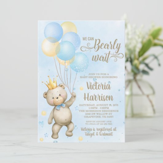 Invitation Baby shower de l'ours (Debout devant)