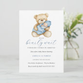 Invitation Baby shower de l'ours bleu Teddy (Debout devant)