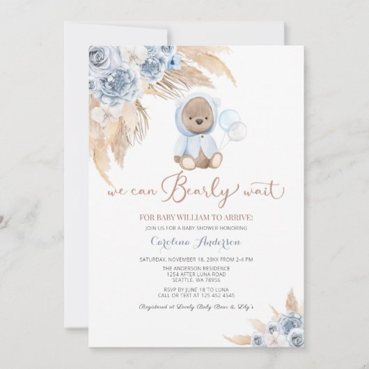 Invitation Baby shower de l'ours Boho de Pampas Gr (Devant)