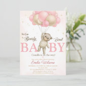 Invitation Baby shower de l'ours Boho Rose (Debout devant)