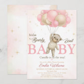 Invitation Baby shower de l'ours Boho Rose (Devant / Derrière)