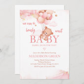 Invitation Baby shower de l'ours Boho Rose (Devant / Derrière)