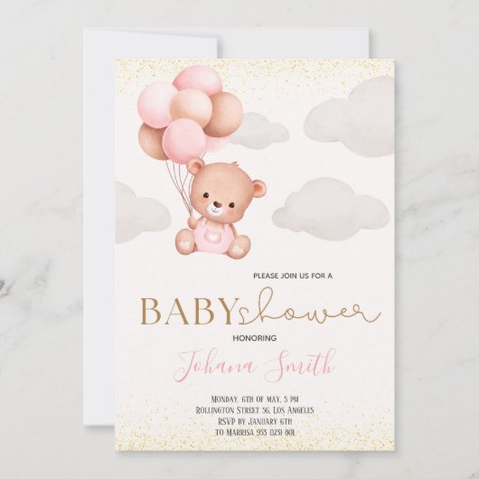 Invitation Baby shower de l'ours d'aquarelle (Devant)