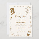 Invitation Baby shower de l'ours d'attente avant-coureur fran (Devant)