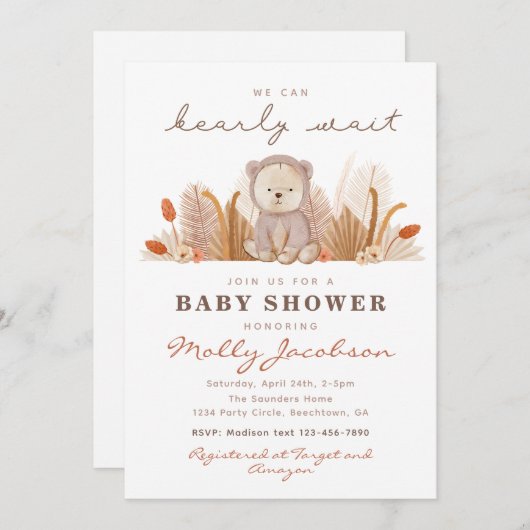 Invitation Baby shower de l'ours de Boho | Douche (Devant / Derrière)