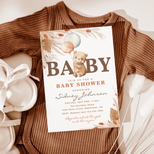 Invitation Baby shower de l'ours de Boho | Douche 