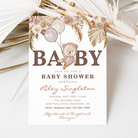 Invitation Baby shower de l'ours de Boho | Douche 
