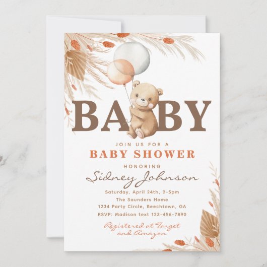 Invitation Baby shower de l'ours de Boho | Douche  (Devant)