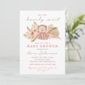 Invitation Baby shower de l'ours de Boho rose | (Debout devant)