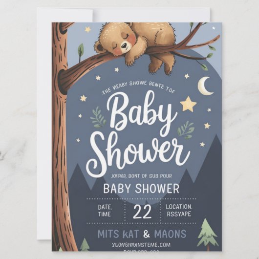 Invitation Baby shower de l'ours de Woodland | Wat (Devant)