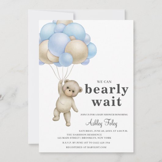 Invitation Baby shower de l'ours en peluche (Devant)
