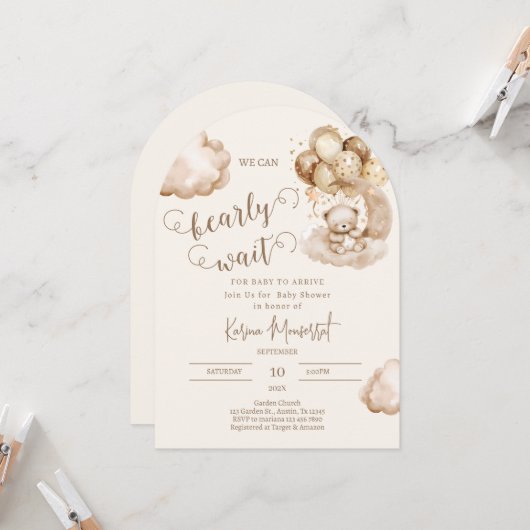 Invitation baby shower de l'ours en peluche (Devant/Arrière en situation)