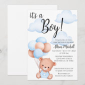 Invitation Baby shower de l'ours en peluche (Devant / Derrière)