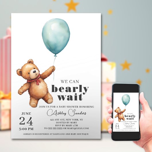 Invitation Baby shower de l'ours en peluche