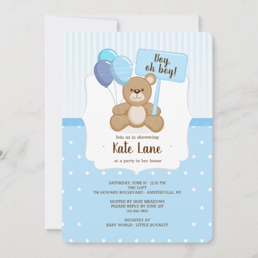 Invitation Baby shower de l'ours en peluche (Devant)