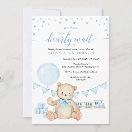 Invitation Baby shower de l'ours en peluche (Devant)