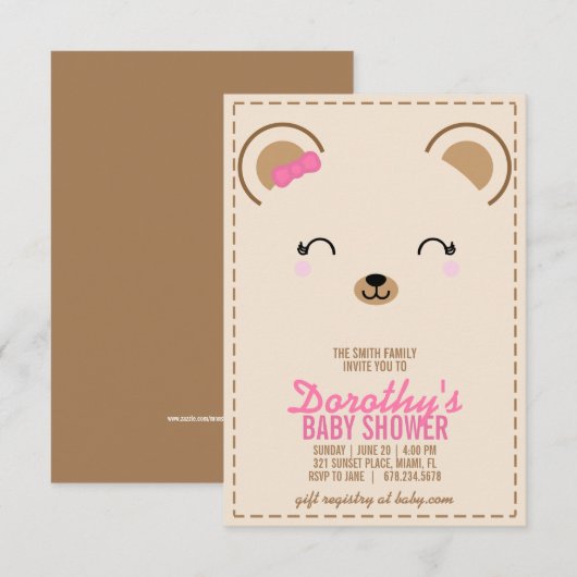 Invitation baby shower de l'ours en peluche 2 (Devant / Derrière)