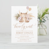 Invitation Baby shower de l'ours en peluche Boho (Debout devant)