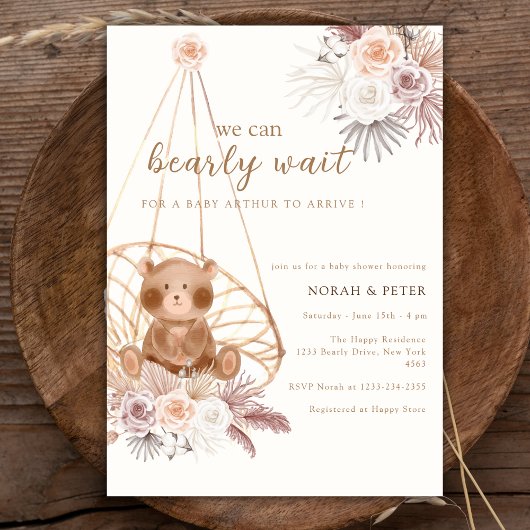 Invitation Baby shower de l'ours en peluche de Boho neutre po