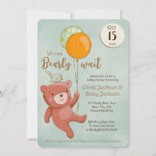 Invitation Baby shower de l'ours en peluche, de l'oiseau et d