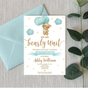 Invitation Baby shower de l'ours en peluche et des ballons bl
