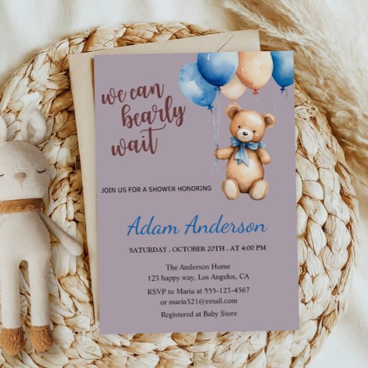 Invitation Baby shower de l'ours en peluche Lavend