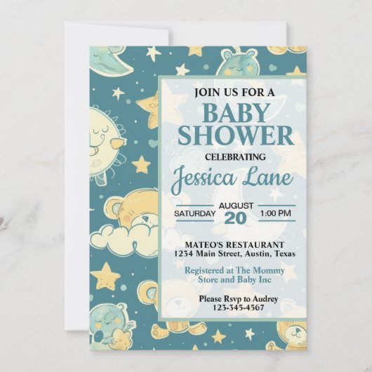 Invitation Baby shower de l'ours en peluche mignon (Devant)