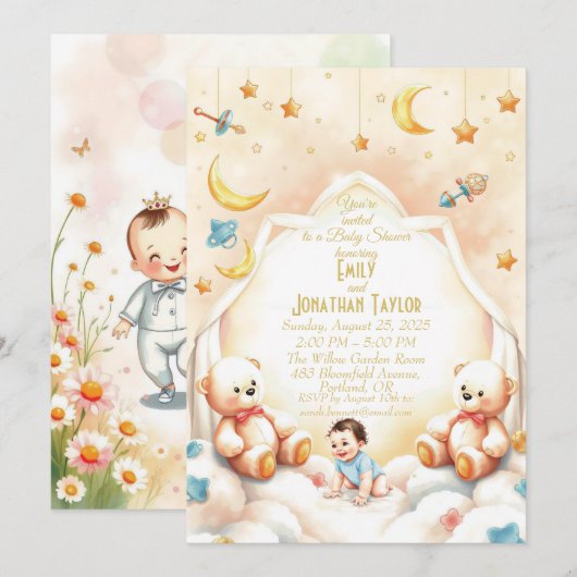 Invitation Baby shower de l'ours en peluche mignon (Devant / Derrière)