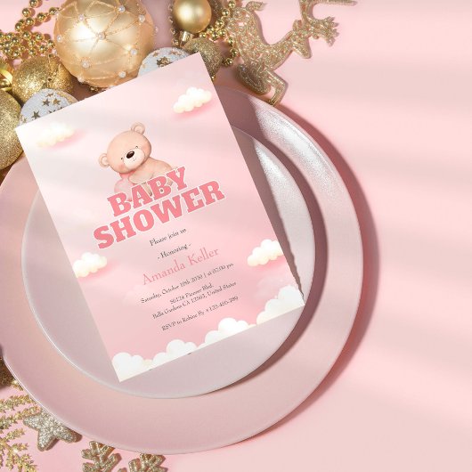 Invitation Baby shower de l'ours en peluche mignon