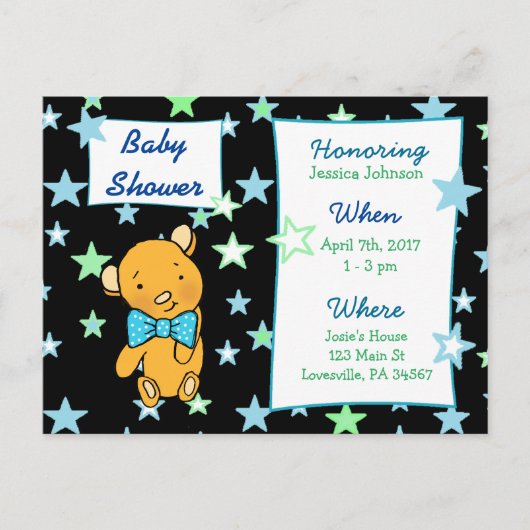Invitation Baby shower de l'ours en peluche mignon (Devant)