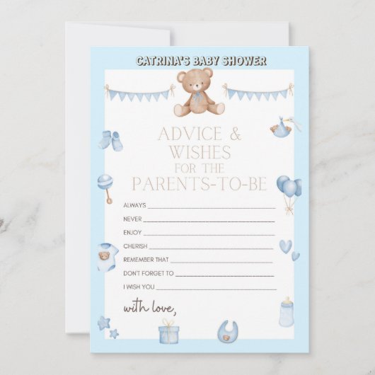 Invitation Baby shower de l'ours en peluche - Nom modifiable, (Devant)