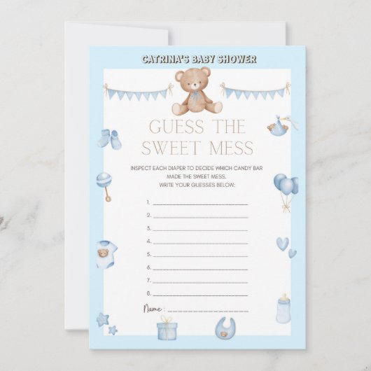 Invitation Baby shower de l'ours en peluche - Nom modifiable, (Devant)