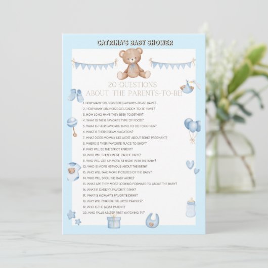 Invitation Baby shower de l'ours en peluche - Nom modifiable, (Debout devant)