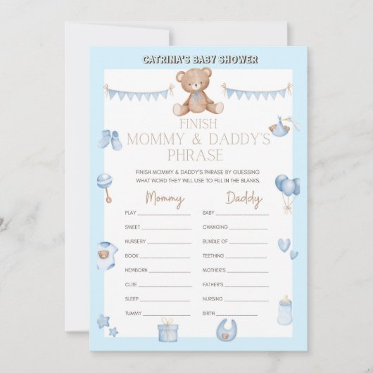 Invitation Baby shower de l'ours en peluche - Nom modifiable, (Devant)