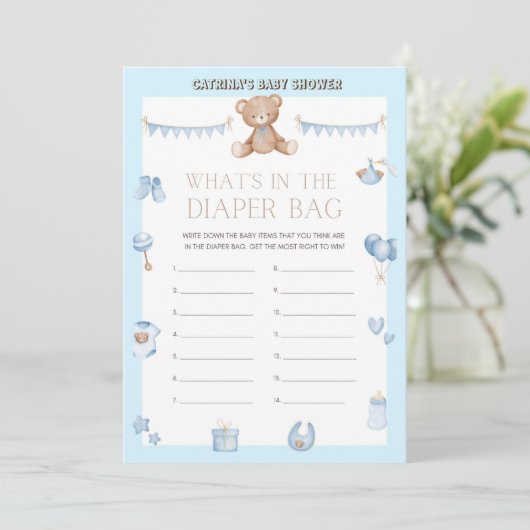 Invitation Baby shower de l'ours en peluche - Nom modifiable, (Debout devant)