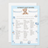 Invitation Baby shower de l'ours en peluche - Nom modifiable, (Devant / Derrière)