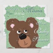 Invitation Baby shower de l'ours en peluche (vert) (Devant / Derrière)