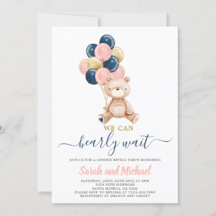 Invitation Baby shower de l'ours en tourbe rose et bleu Révél