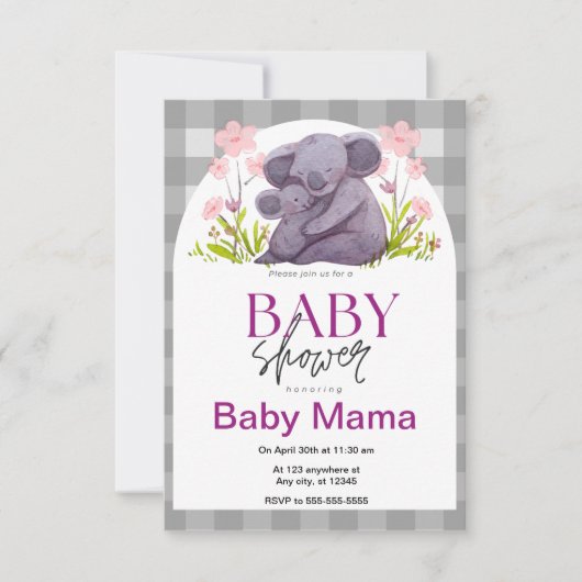 Invitation Baby shower de l'ours Koala (Devant)